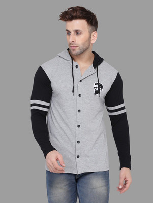 Trendfull Printed Men Hooded Neck Grey, Black T-Shirt