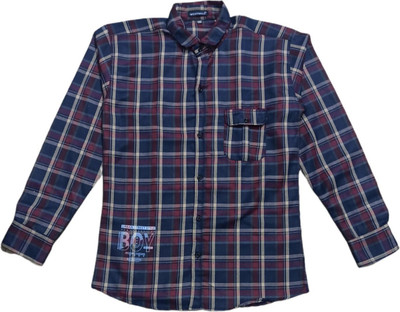 THE TINGGE Boys Checkered Casual Dark Blue Shirt
