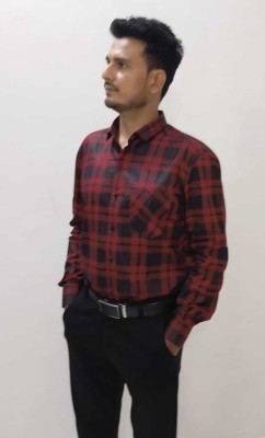 Laareb Feshion Men Checkered Casual Red Shirt