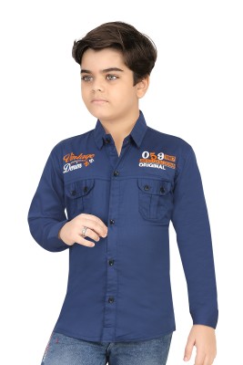 FASHION GRAB Boys Printed Casual Dark Blue Shirt