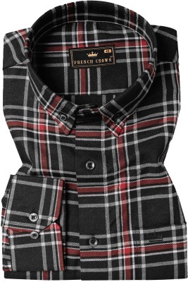 french crown Men Checkered Casual Black, White, Red Shirt