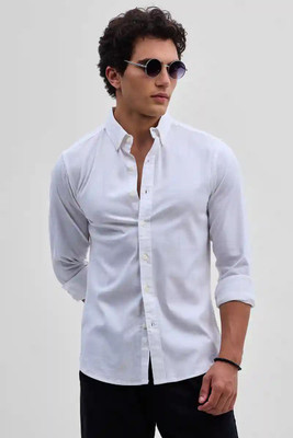 UV FASHION Men Self Design Casual White Shirt