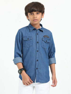 ROCKET SCIENCE Boys Washed Casual Blue Shirt