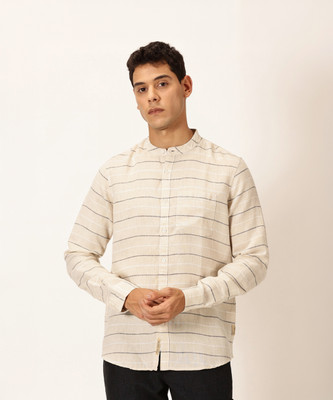 THOMAS SCOTT Men Striped Casual Beige Shirt