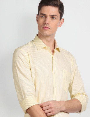 ARROW Men Self Design Formal Yellow Shirt