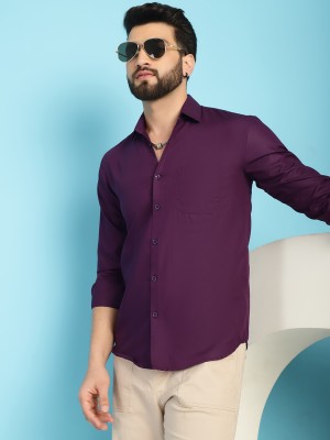 Indian Needle Men Solid Casual Purple Shirt