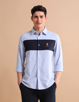 U.S. POLO ASSN. Men Printed Casual Blue Shirt