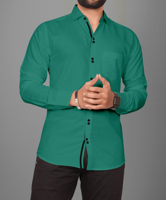 Clusy Men Solid Formal Green Shirt