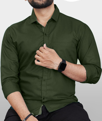 SK Clasy Men Solid Formal Dark Green Shirt