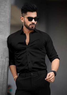 ZENE Men Solid Casual Black Shirt