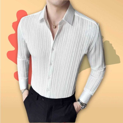 shiventer Men Self Design Casual White Shirt