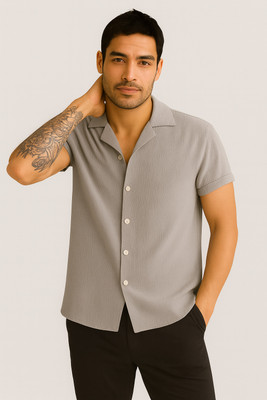 Vogaan Men Self Design Casual Grey Shirt