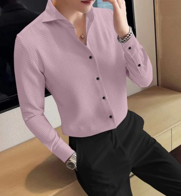 AMORE FASHION Men Self Design, Solid Casual Pink Shirt