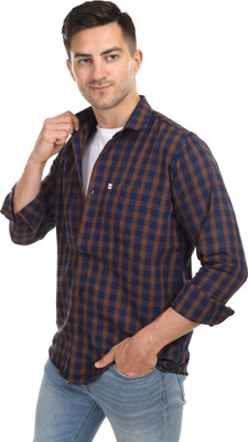 Arthz Fab Trend Men Checkered Casual Blue, Orange, Yellow Shirt