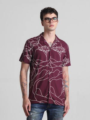 JACK & JONES Men Printed Casual Maroon Shirt