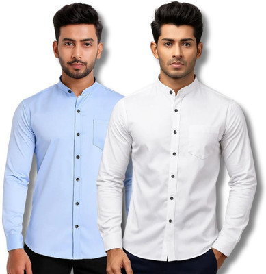 EchoWear Men Solid Casual Light Blue, White Shirt(Pack of 2)
