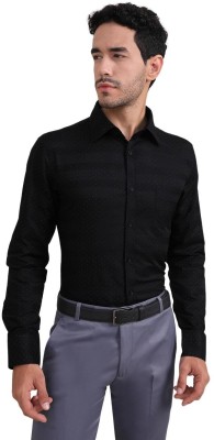 LOUIS STITCH Men Self Design, Printed Formal Black Shirt