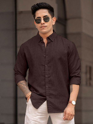 Yanthhi Men Solid Casual Purple Shirt