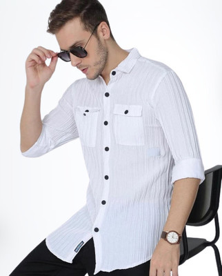 Thinknest Fashion Men Self Design Casual White Shirt