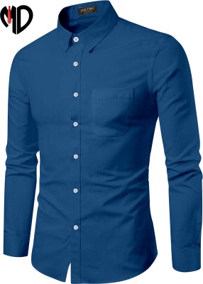 MILDIN Men Solid Casual Blue Shirt