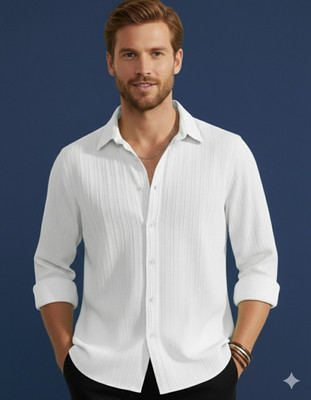 Voroxy Men Self Design Casual White Shirt