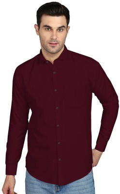 Mayan Men Solid Casual Maroon Shirt