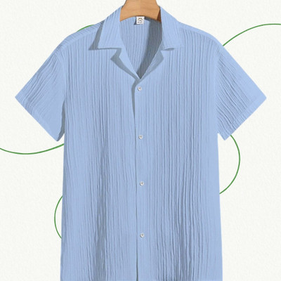 Dharamraj Fashion Men Self Design Casual Light Blue Shirt