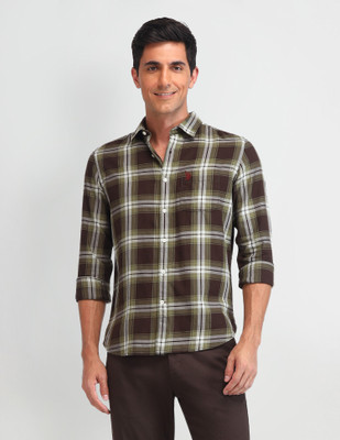U.S. POLO ASSN. Men Checkered Casual Green Shirt
