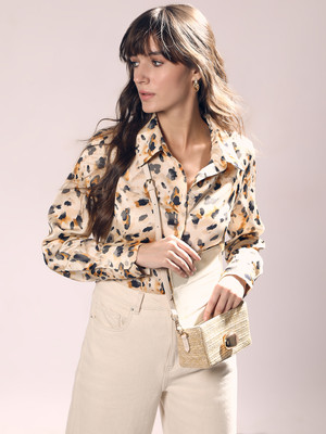 VERO MODA Women Printed Casual Beige Shirt