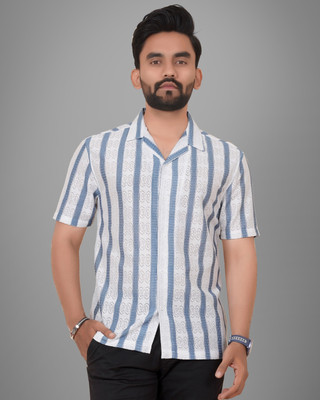 METRONAUT Men Striped Casual Grey, White Shirt