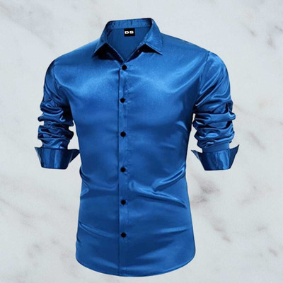 HEJAMAA CREATION Men Self Design Casual Light Blue Shirt