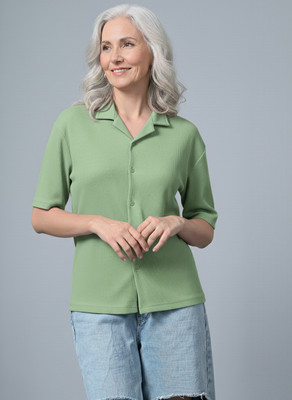 Clafoutis Women Solid Casual Green Shirt