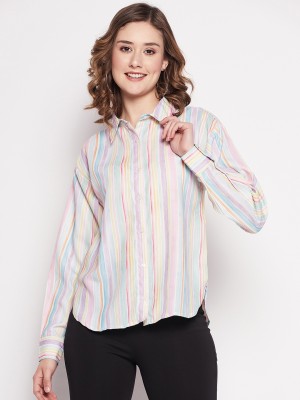 MADAME Women Striped Casual White Shirt