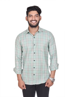 Z-NEX Men Checkered Casual Green Shirt