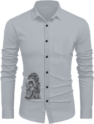 Crivion Men Embroidered Casual Grey Shirt