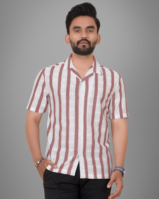 METRONAUT Men Striped Casual Pink, Brown Shirt