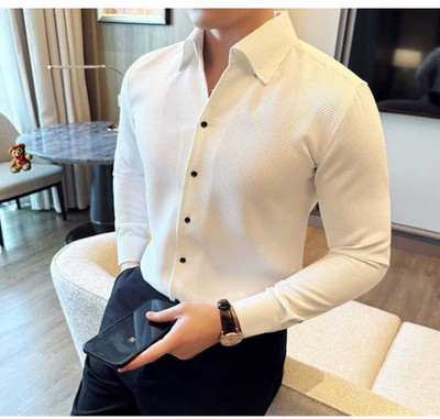 Pribha Fashion Men Self Design Formal White Shirt