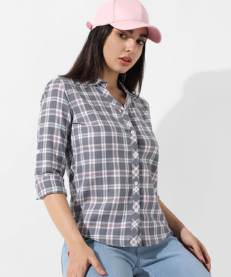 CAMPUS SUTRA Women Checkered Casual Grey, White, Maroon Shirt