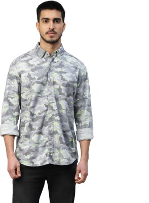 ROYAL ENFIELD Men Printed Casual Grey, Light Green Shirt