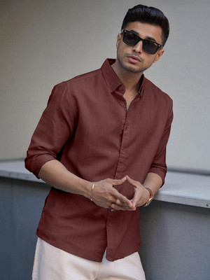 Yanthi Trend Men Self Design Casual Maroon Shirt