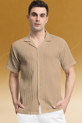 A Dearise Trend Men Self Design Casual Cream Shirt