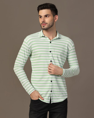 GEUM Men Striped Casual Green Shirt