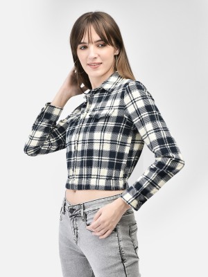 CRIMSOUNE CLUB Women Checkered Casual Blue Shirt