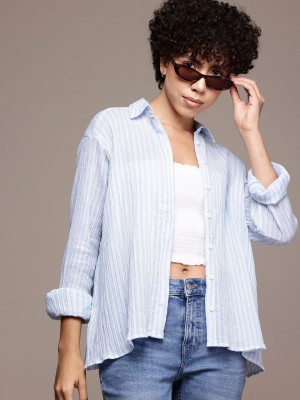 Roadster Women Striped Casual Blue Shirt