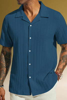 A Dearise Trend Men Self Design Casual Blue Shirt