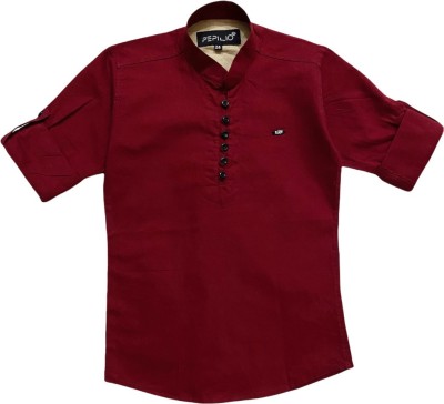 PEPILIO Boys Solid Straight Kurta(Maroon)