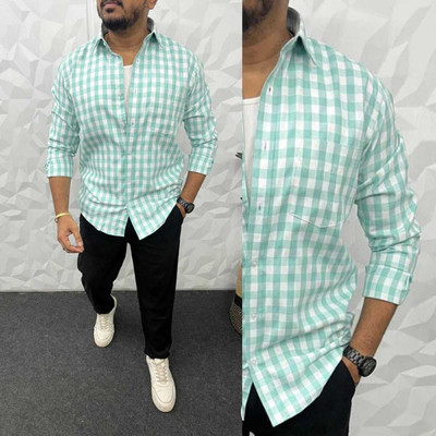 DISHANK CREATION Men Printed Casual Green, White Shirt