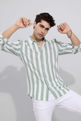 Jai Textiles Men Printed Casual Light Green, White Shirt