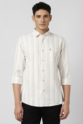 PETER ENGLAND Men Striped Casual Cream Shirt