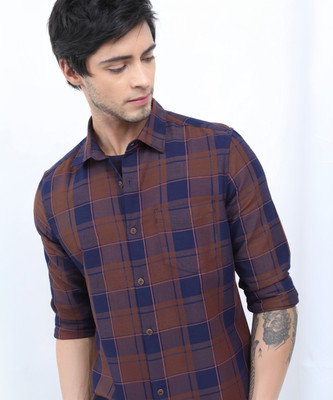 KETCH Men Checkered Casual Brown Shirt